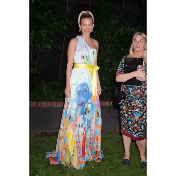 NWT Alice + Olivia x Kidsuper Milan One Shoulder Gown Dress in Colms Painting 10 - Picture 3 of 9